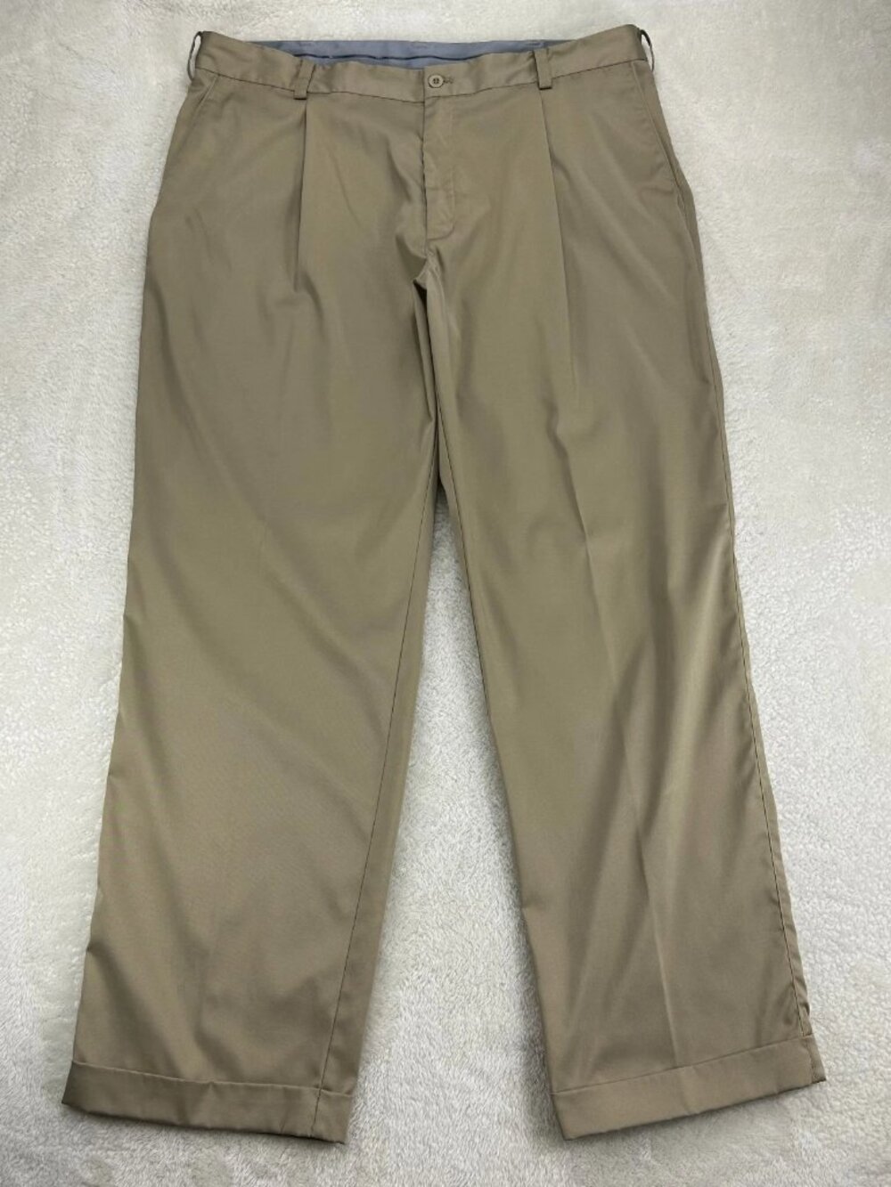 Nike Golf Tour Performance Chino Pants Mens 38x32 Beige Dri Fit Cuffed Pleated